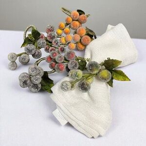 Vintage Sugared Jeweled Orange Red Green Grape Fruit Napkin Ring Lot of 7